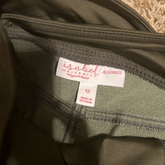 Isabel Maternity Full Panel Over Belly Moto Zip Ankle Olive Green Jeggings - Picture 3 of 4